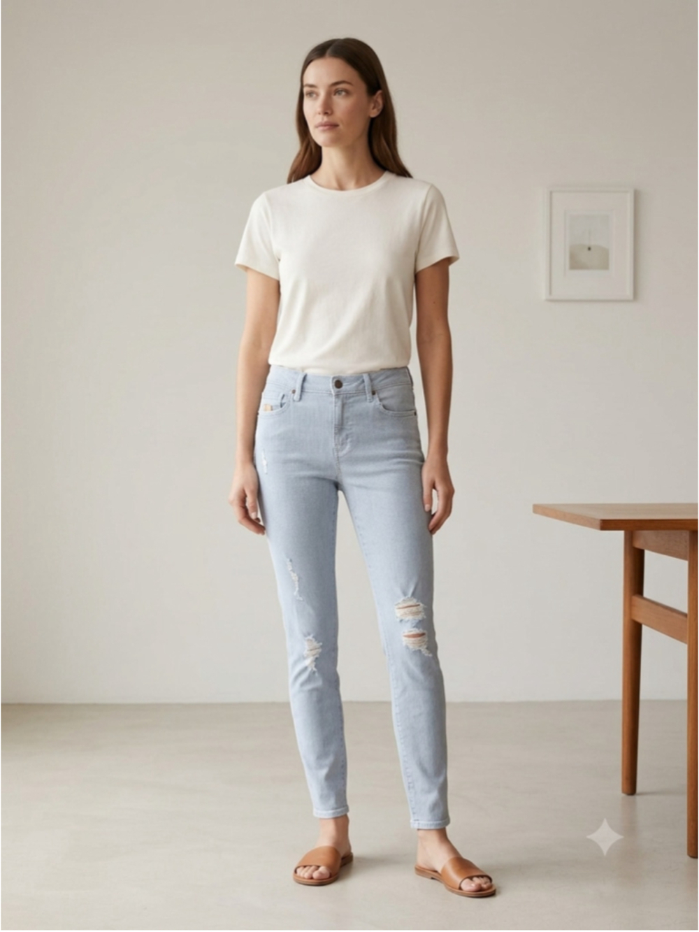 PARKER SMITH Skinny Jeans Womens 10/30 Blue White Stripe Distressed Lightweight
